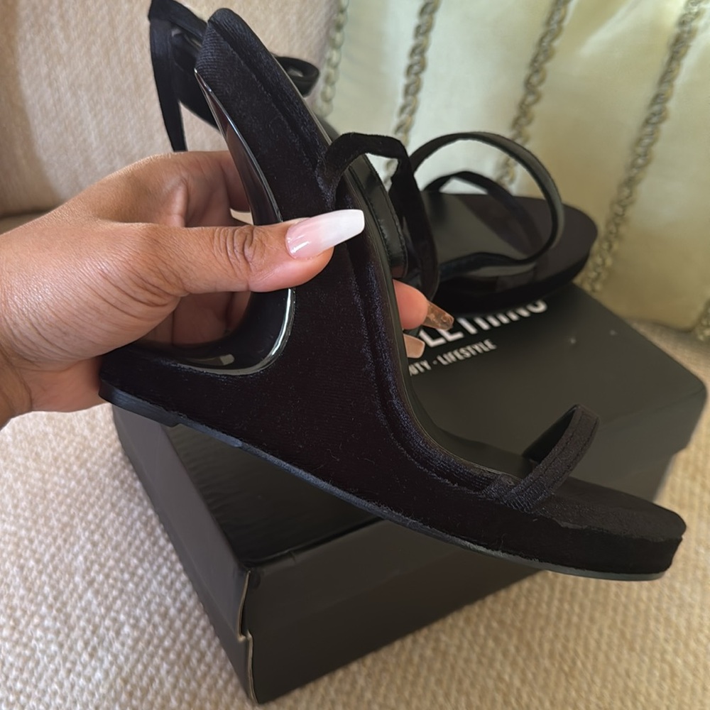 Velvet Round Toe Lace Up Strap Abstract Cutout Wedge Sandals